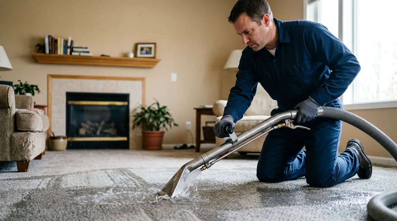 Water damage restoration technician working near Auburndale, MA